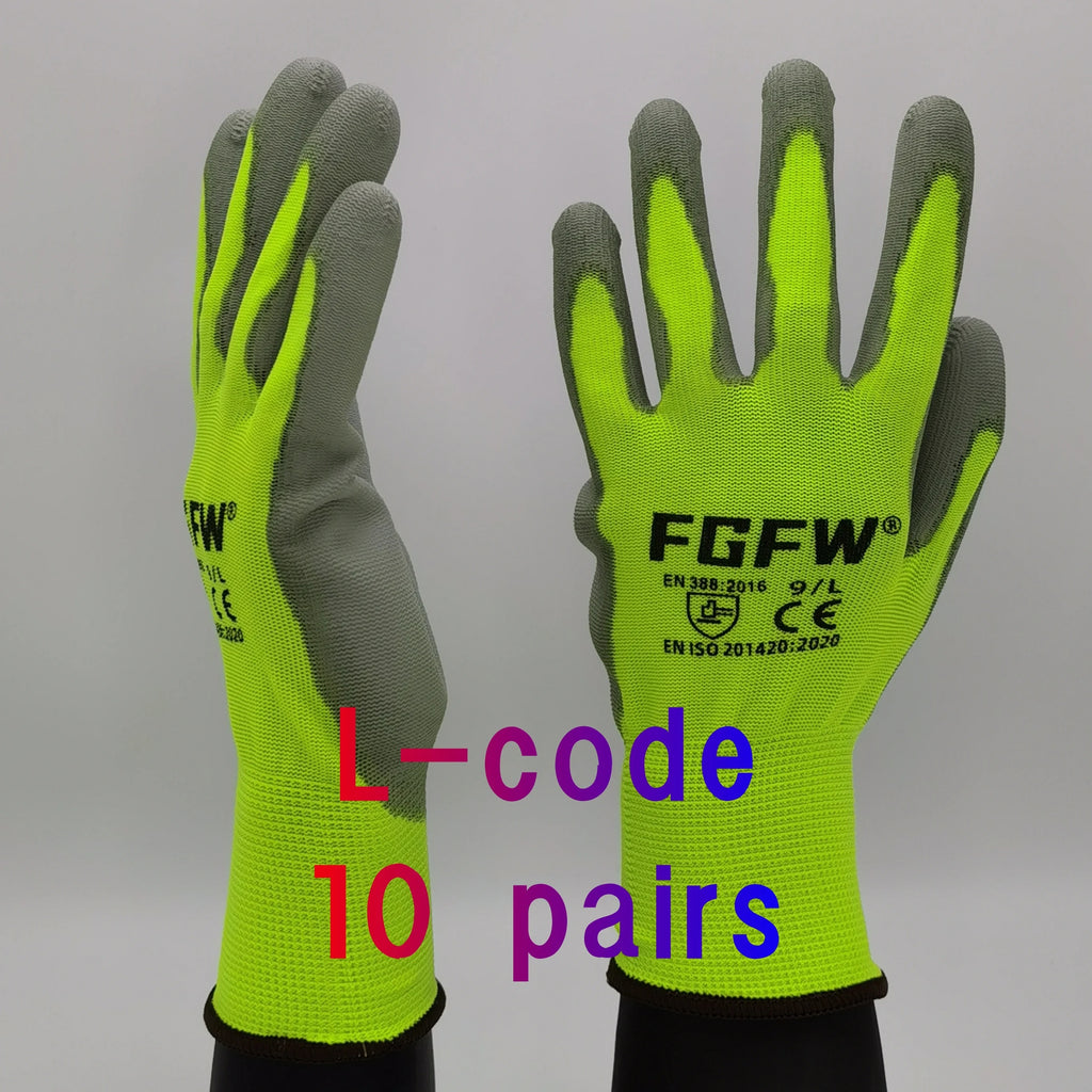 10 Pairs PU Coated  Automotive Work Gloves - Lightweight, Durable Safety Gloves EN Certified