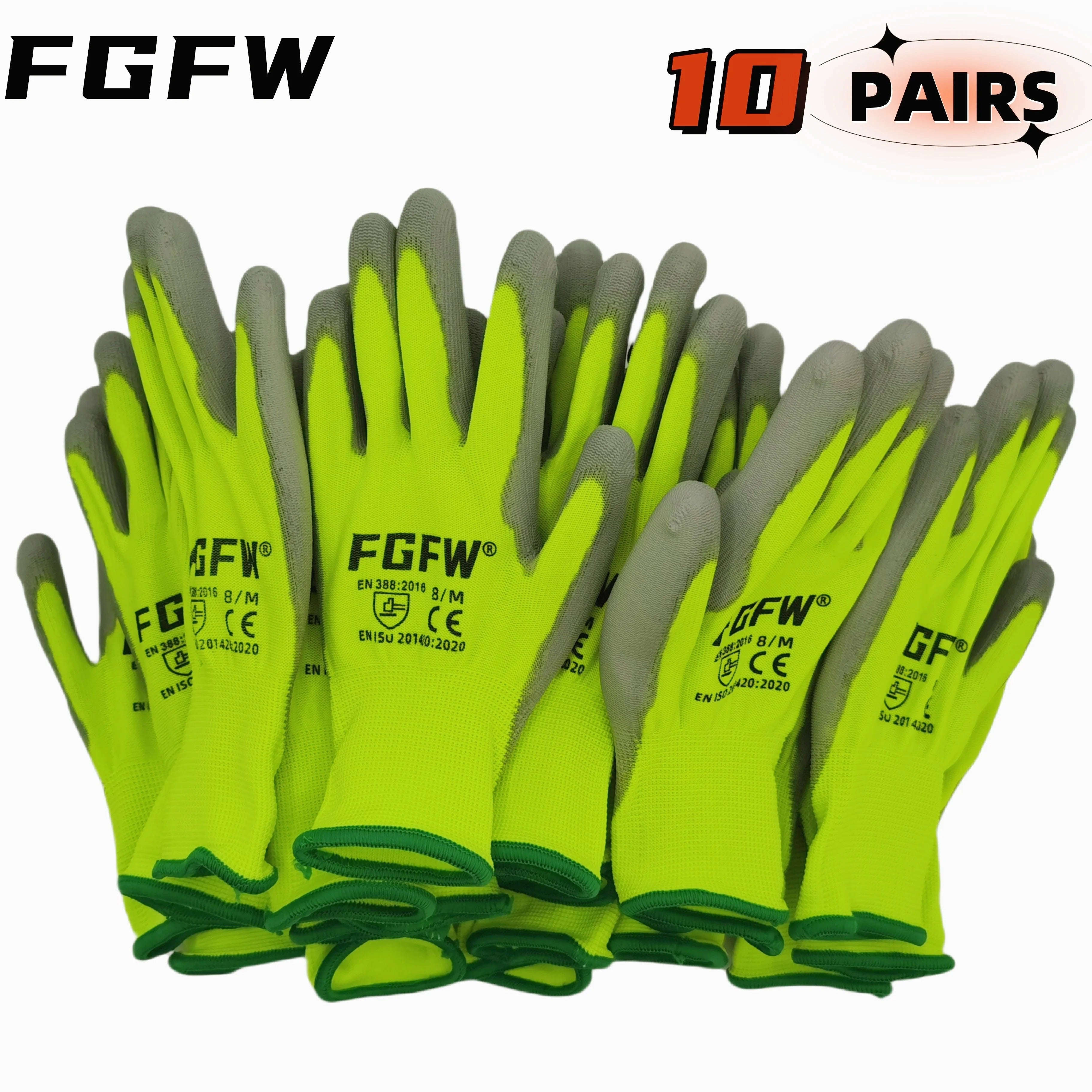 10 Pairs PU Coated  Automotive Work Gloves - Lightweight, Durable Safety Gloves EN Certified