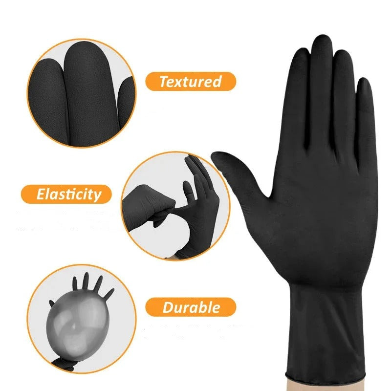 100 Pcs - Black Nitrile Disposable Gloves for Automotive Work