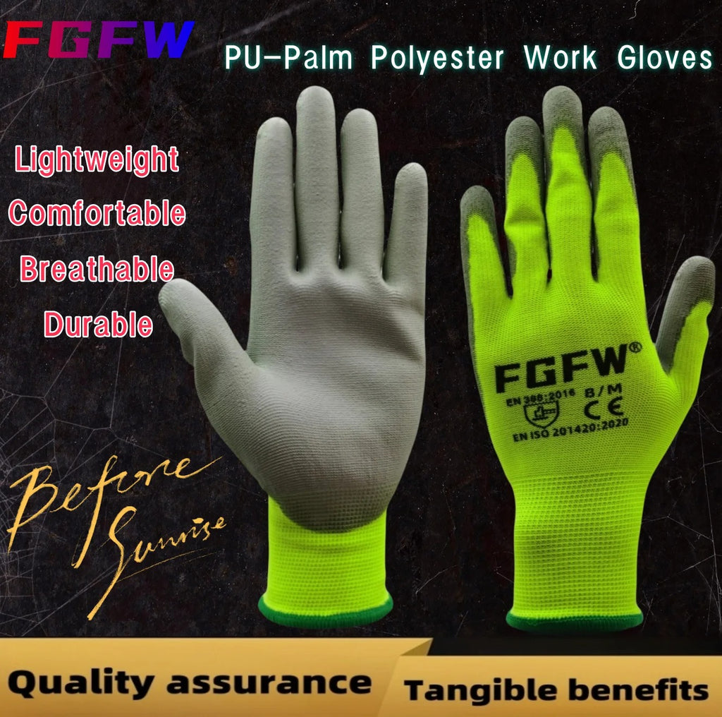 10 Pairs PU Coated  Automotive Work Gloves - Lightweight, Durable Safety Gloves EN Certified