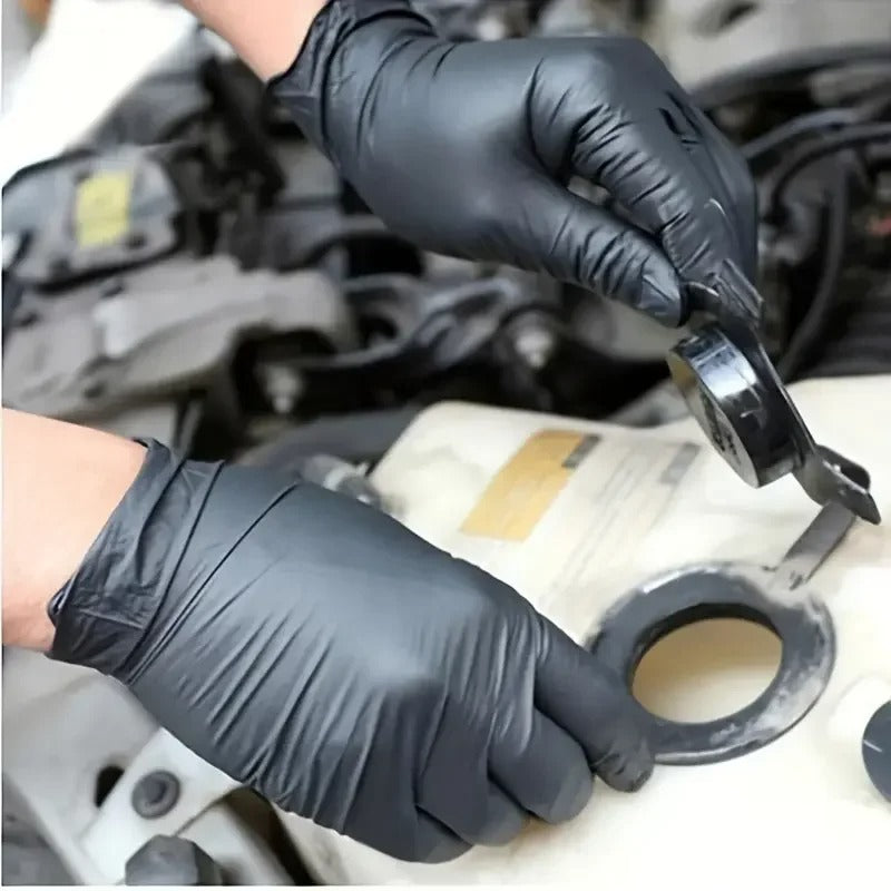 100 Pcs - Black Nitrile Disposable Gloves for Automotive Work