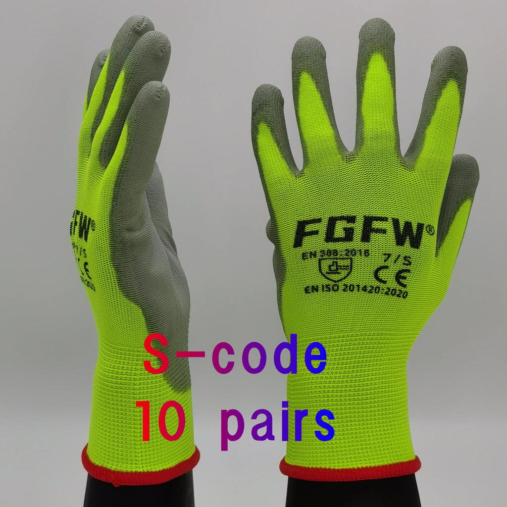 10 Pairs PU Coated  Automotive Work Gloves - Lightweight, Durable Safety Gloves EN Certified